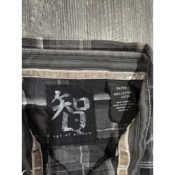 Age Of Wisdom Men XL Gray/Black Plaid Western Shirt Pearl Snap - Picture 2 of 7